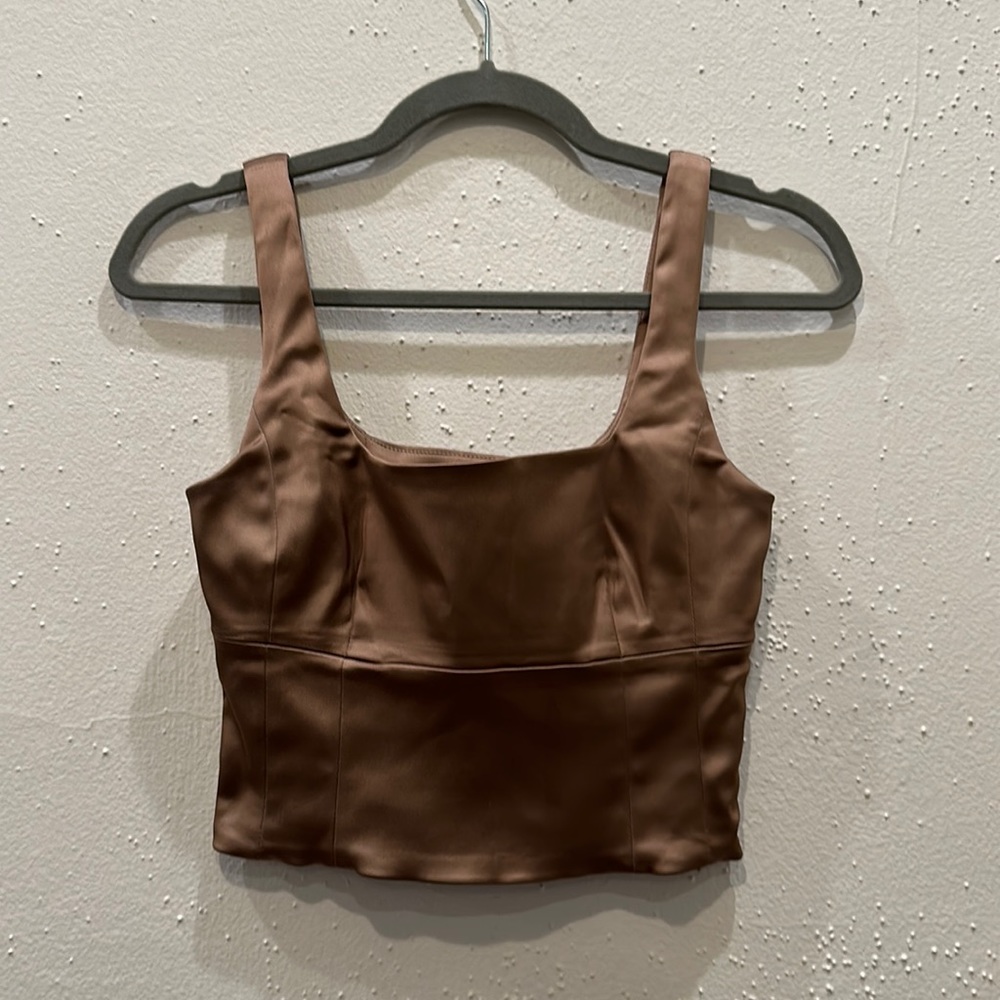 Beige aritzia Wilfred brand xs crop top -satin with zipper on side